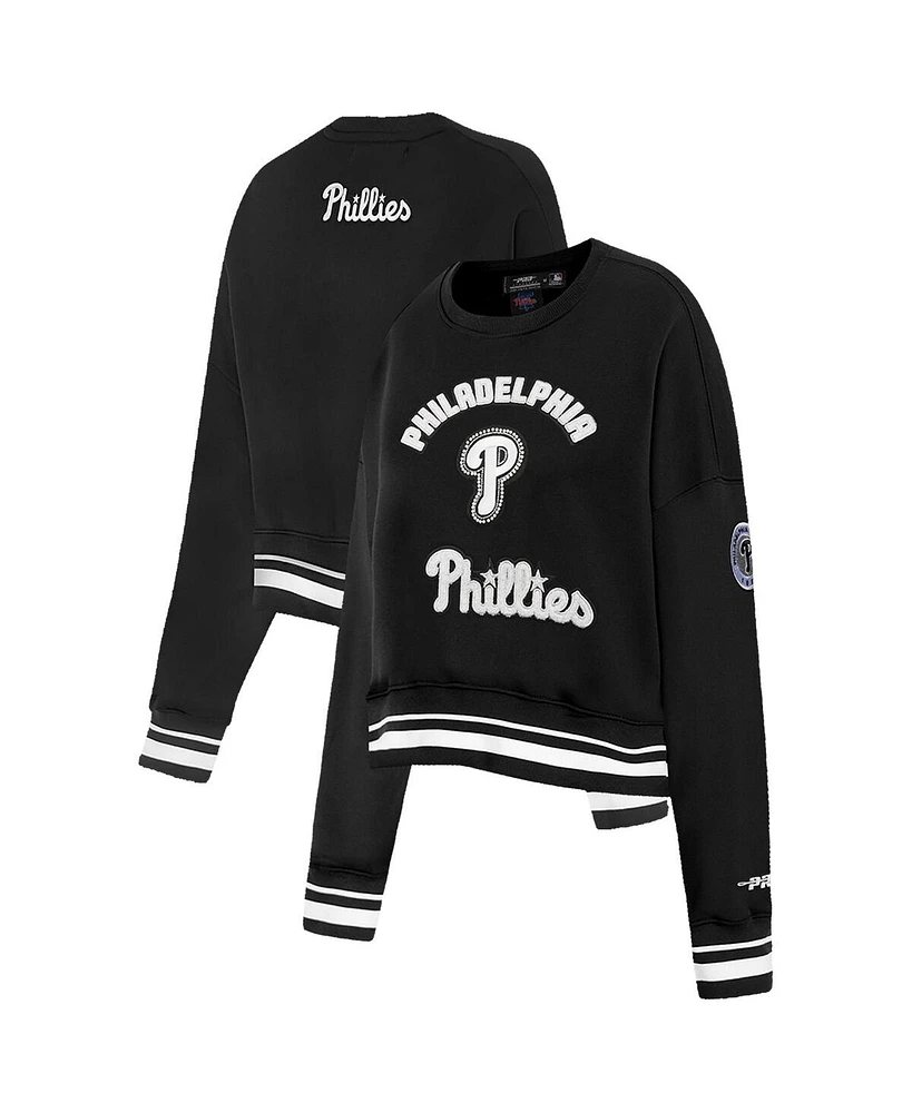 Pro Standard Women's Black Philadelphia Phillies Cultivated Pearl Cropped Pullover Sweatshirt