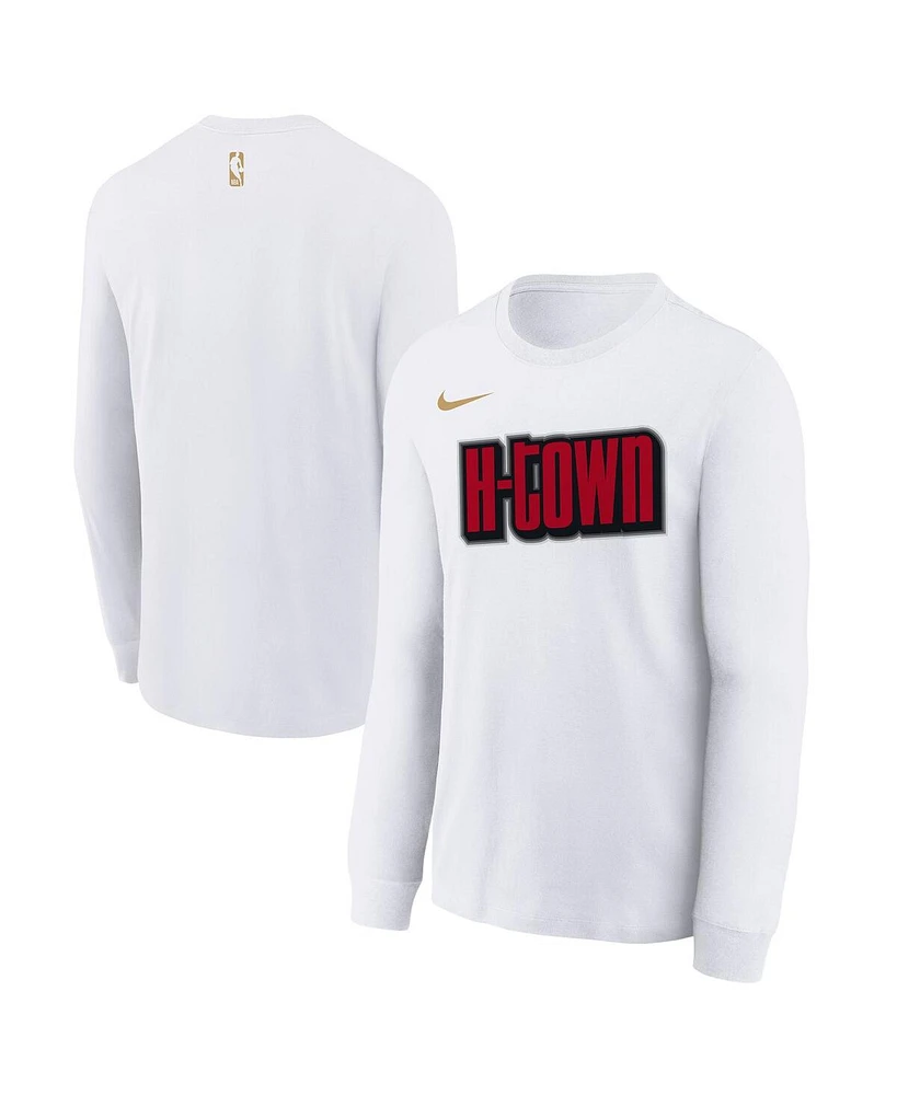 Nike Big Boys and Girls White Houston Rockets 2024/25 City Edition Wordmark Performance Long Sleeve T-Shirt