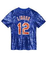 Outerstuff Juniors Francisco Lindor Royal New York Mets Name Number Sequin V-Neck Top