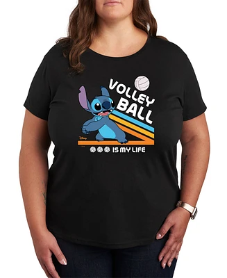 Hybrid Apparel Trendy Plus Size Lilo and Stitch Sports Graphic Crew Neck T-Shirt