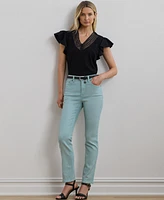 Lauren Ralph Women's Lace-Trim Jersey Flutter-Sleeve Tee