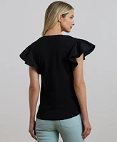Lauren Ralph Women's Lace-Trim Jersey Flutter-Sleeve Tee