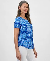 Jm Collection Petite Printed Short-Sleeve Top, Exclusively at Macy's