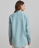 Lauren Ralph Women's Oversize Floral-Logo 100% Linen Shirt