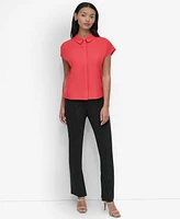 Dkny Petite Short-Sleeve Button-Front Blouse