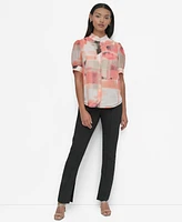 Dkny Petite Chiffon Short-Sleeve Button-Front Blouse