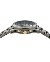 Versace Men's Swiss V-Galaxy Moonphase Gunmetal Ion Plated Bracelet Watch 43mm