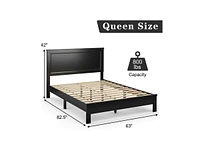 Bed Frame Platform Slat High Headboard Bedroom with Rubber Wood Leg