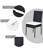 10PCS Patio Rattan Dining Set Cushioned Chair Table with Glass Top Garden Furniture