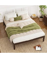 Wood Bed Frame with Wooden Slats Support and Rubber Legs