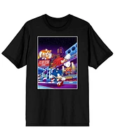 Sonic the Hedgehog Men's Mania Game Tails, Sonic, Knuckles Echidna Black Graphic Tee-Small