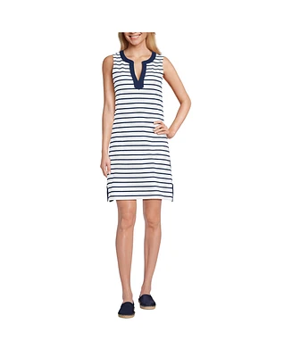 Lands' End Petite Cotton Jersey Notch Neck Dress