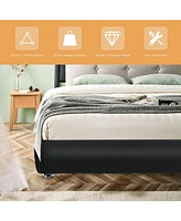 Faux Leather Upholstered Platform Bed Adjustable Headboard