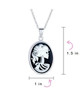 Bling Jewelry Black Oval Female Lolita Skelton Cameo Pendant Bezel Sterling Silver