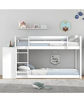 Bunk Bed with Convertible Bookcase and Ladder, Space-Saving Design for Kids' Rooms