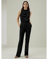 Women's Silk Straight Leg Trousers with Side Slit