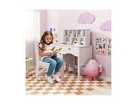 Kids Study Desk and Chair Set with Chair Hutch and Storage Cabinet for 3+ Years Old-White