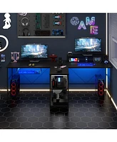 2-Person Reversible Computer Desk with Long Workspace and Led Lights for Modern Office Setup