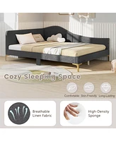 Rivet-Tufted Platform Bed with Metal Legs and Wood Slats