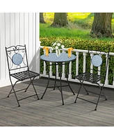 Gymax 3 Pcs Patio Bistro Set Outdoor Patio Furniture Set w/ 1 Mosaic Round Table & 2 Folding Chairs
