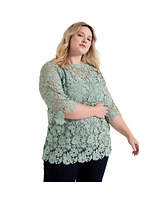 June + Vie Women's Allover Lace Top