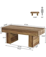 Tribesigns Rectangle Coffee Table, 47.24" Farmhouse Center Table with Slat Tabletop & Thick Base, Rustic Wooden Cocktail Tea Table for Living Room Apa