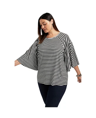 June + Vie Women's Plus Size Flared Raglan Sleeve Breton Tee