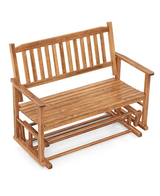 Patio Glider Loveseat Chair Swing Rocking Bench with Slatted Seat & Curved Backrest