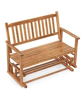 Patio Glider Loveseat Chair Swing Rocking Bench with Slatted Seat & Curved Backrest