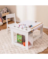Kids Art Table and Chair Set Toddler Craft Drawing Desk-White