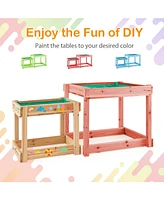 Wooden Sand and Water Tables with Protective Cover for Kids-Natural