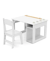 Kids Art Table and Chair Set Toddler Craft Drawing Desk-White