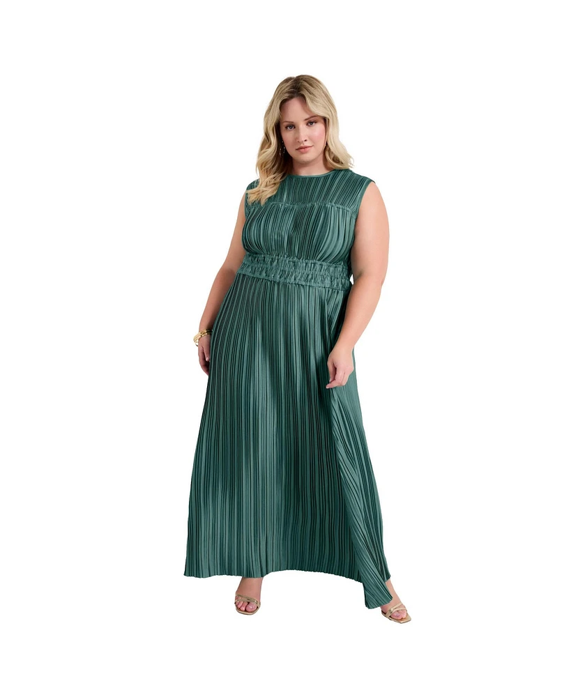 June + Vie Women's Plus Boatneck Cap-Sleeve Maxi Dress.