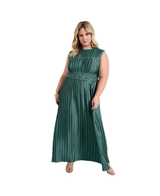 June + Vie Women's Plus Boatneck Cap-Sleeve Maxi Dress.