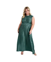 June + Vie Women's Plus Boatneck Cap-Sleeve Maxi Dress.