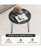 Round Coffee Table with Thickened Tabletop and Metal Tripod Legs