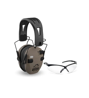 Walkers Razor Slim Quad Electronic Earmuffs with Bluetooth Technology (Fde) with Shooting Glasses (Clear)