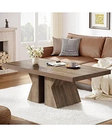 Tribesigns Wood Coffee Table, 47-Inch Rectangular Center Table with Thick Wooden Base