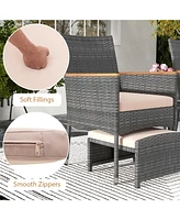 Gymax 5 Pieces Wicker Patio Furniture Set Pe Rattan Porch Chairs w/ Ottomans