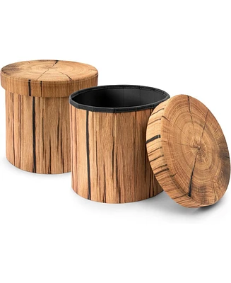 Sorbus 2 Pack 15 Inch Faux Tree Stump Storage Ottoman - Versatile, Lightweight and Multipurpose (Brown Wood)