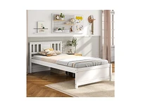Wooden Platform Bed with Headboard Wood Slat Support
