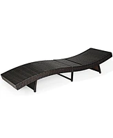 2PCS Patio Rattan Folding Lounge Chair Chaise Adjustable White Cushion