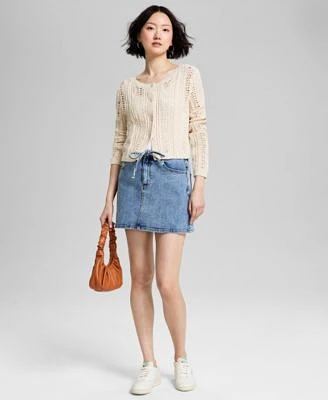 Now This Pointelle Cardigan Denim Mini Skirt