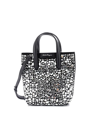 Pre-Owned Salvatore Ferragamo Travel Mosaic Tote Crystal Embellished Suede