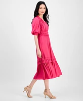 T Tahari Women's V-Neck Smocked-Waist Tiered Dress