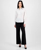 T Tahari Women's Button-Front Embroidered-Sleeve Shirt