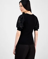 T Tahari Women's Round-Neck Elbow-Length-Sleeve