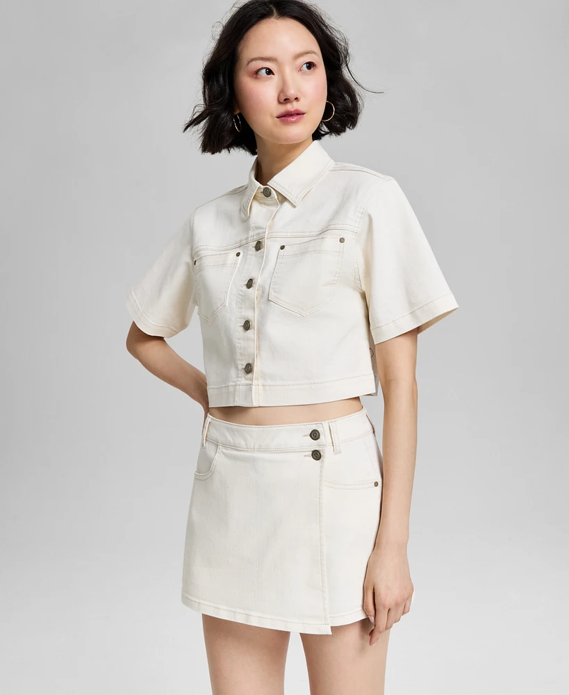 And Now This Women's Short-Sleeve Cropped Denim Shirt Jacket, Exclusively at Macy's