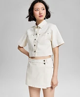 And Now This Women's Short-Sleeve Cropped Denim Shirt Jacket, Exclusively at Macy's