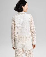 And Now This Women's Cotton Crocheted Lace Blouse